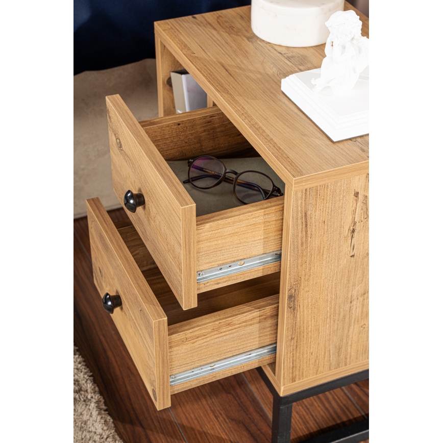 Nightstand GLIMMER 50x45,2 cm pine atlantic/black