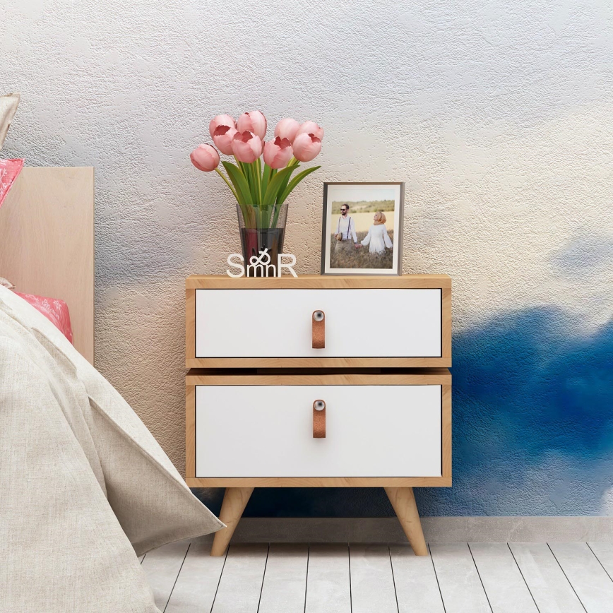 Nightstand LEIJA 59x50 cm white/beige