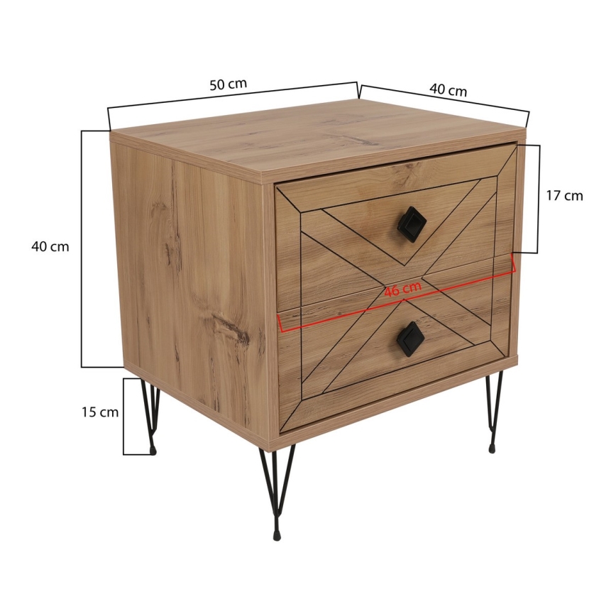 Nightstand LUNA 55x50 cm brown/black