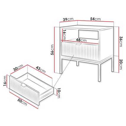 Nightstand NOVA 56x54 cm grey/black