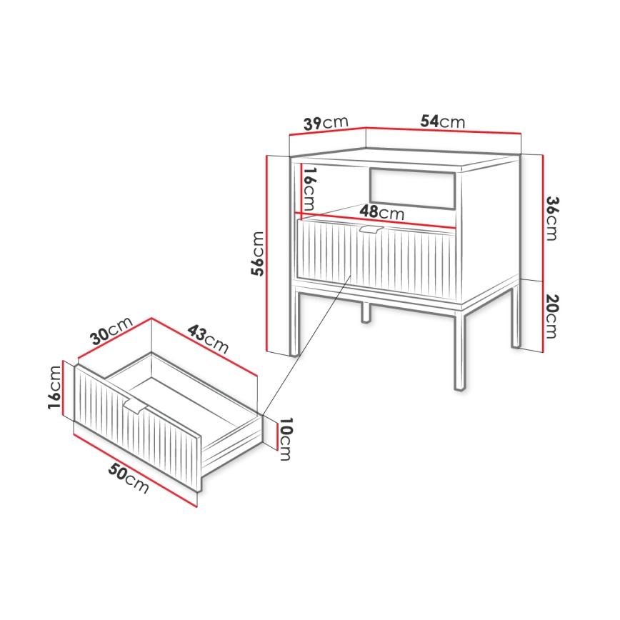 Nightstand NOVA 56x54 cm white/black