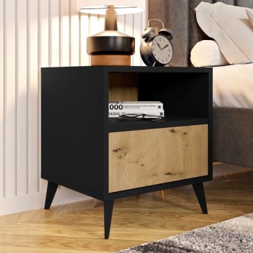 Nightstand OVESSI 52x47 cm black/oak artisan