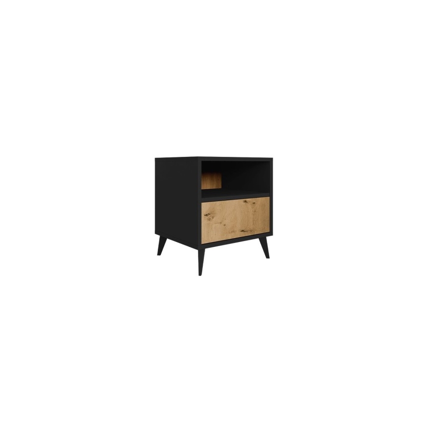 Nightstand OVESSI 52x47 cm black/oak artisan