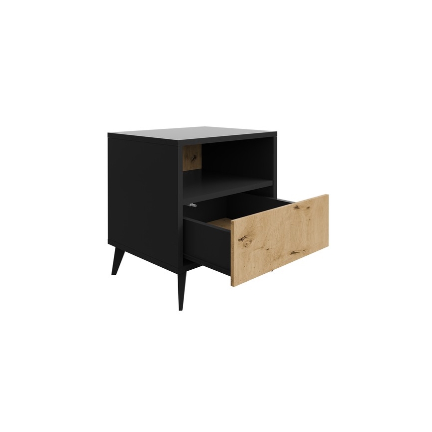Nightstand OVESSI 52x47 cm black/oak artisan