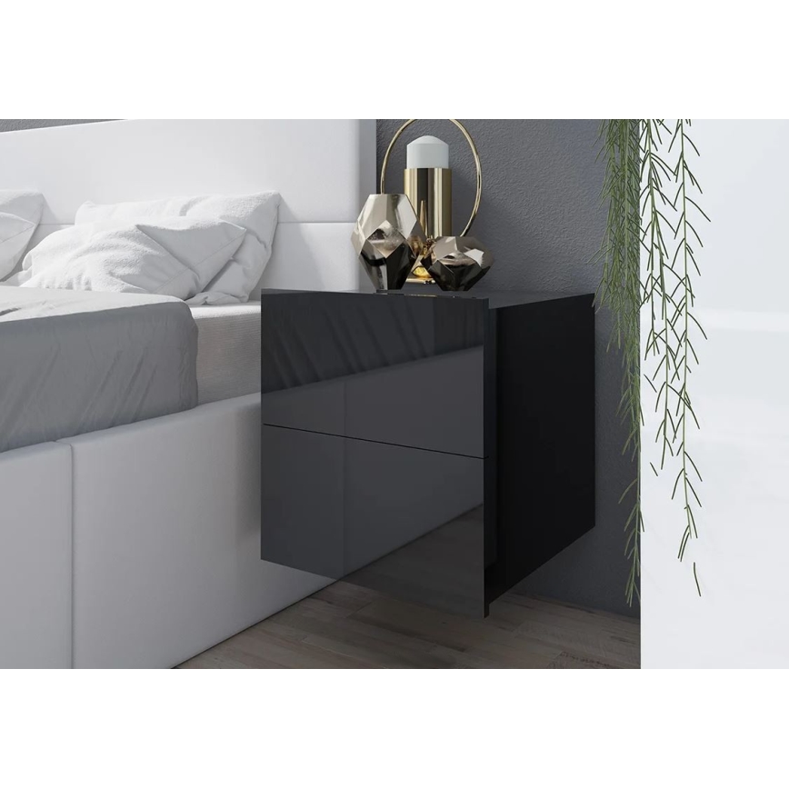 Nightstand PAVO 45x40 cm shiny black/matte black