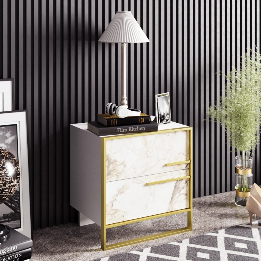 Nightstand POLKA 51,8x50 cm gold/white