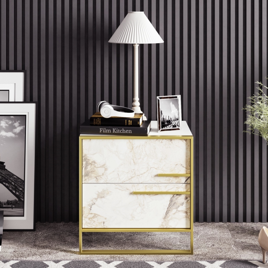 Nightstand POLKA 51,8x50 cm gold/white