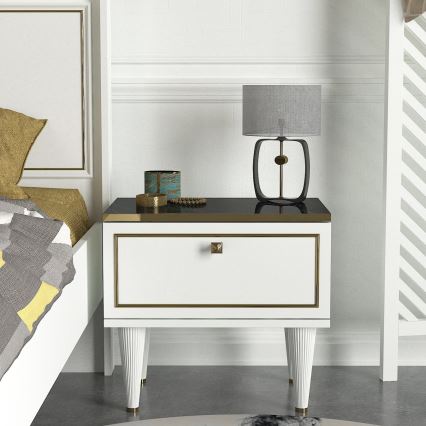 Nightstand RAVENNA 47,2x50 cm white/black/gold