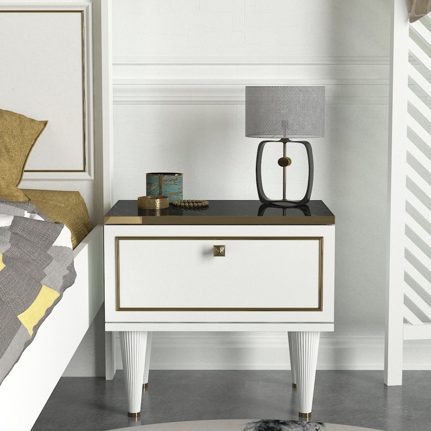 Nightstand RAVENNA 47,2x50 cm white/black/gold