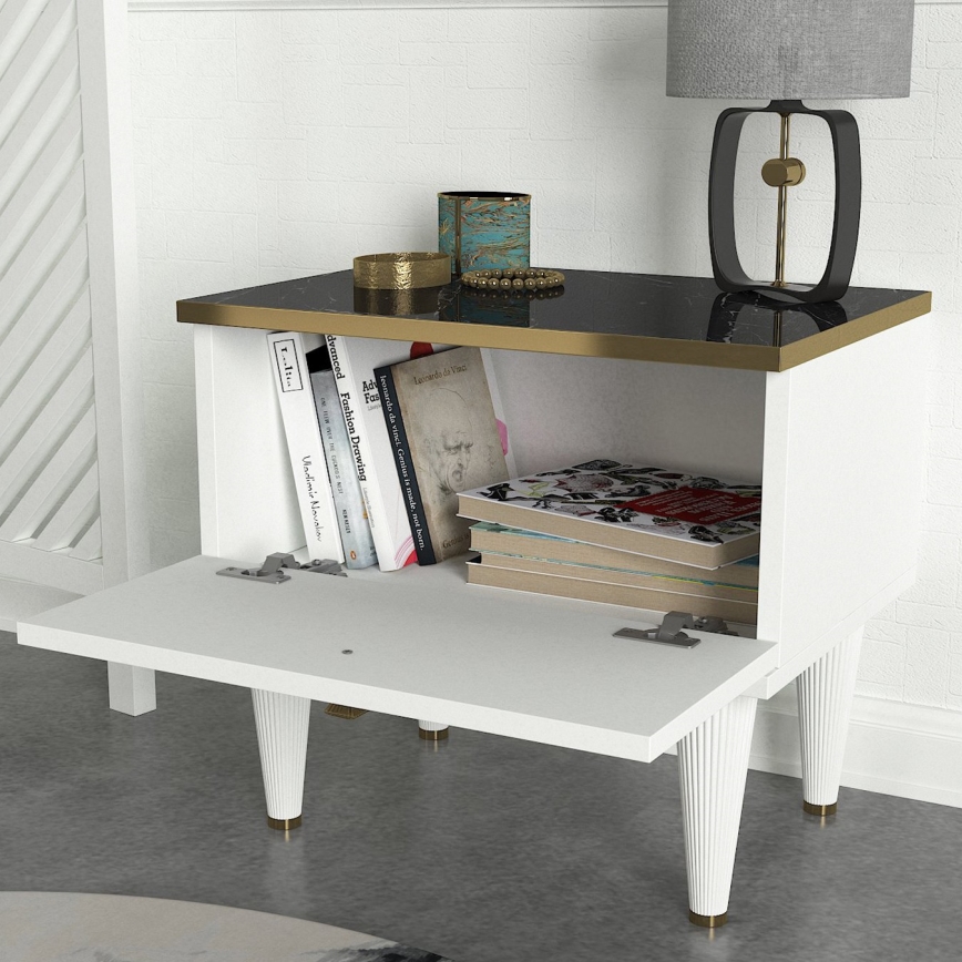 Nightstand RAVENNA 47,2x50 cm white/black/gold