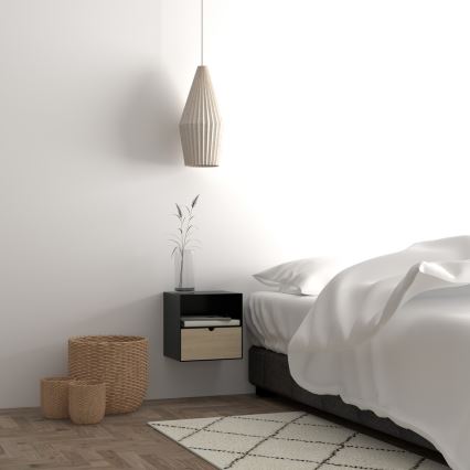 Nightstand with wall mounting option BEKIM black/bamboo