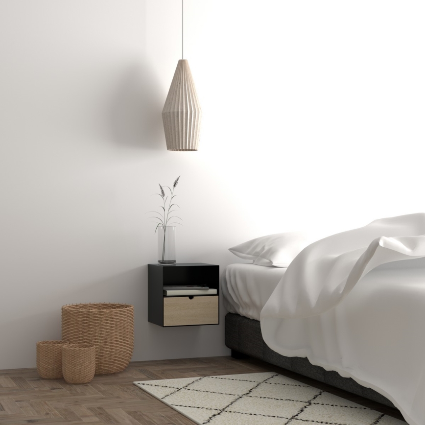 Nightstand with wall mounting option BEKIM black/bamboo