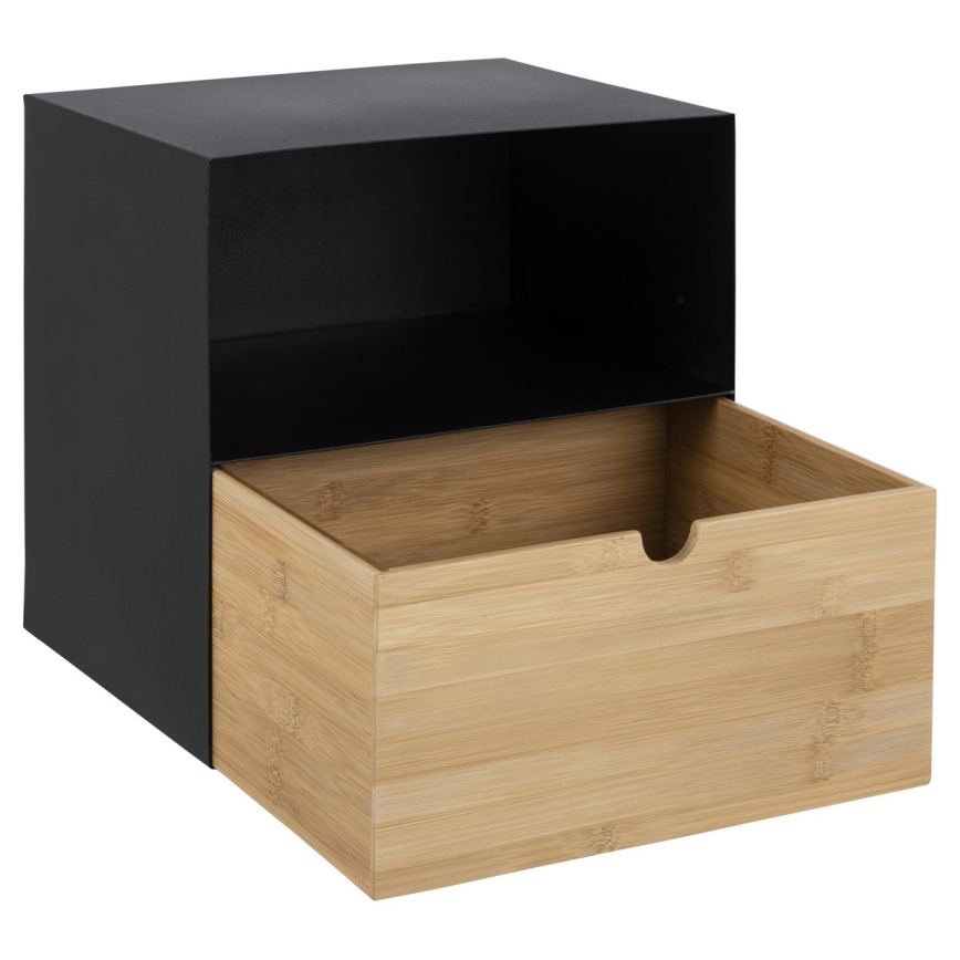 Nightstand with wall mounting option BEKIM black/bamboo