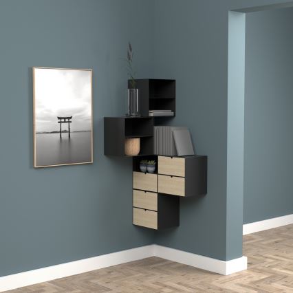 Nightstand with wall mounting option BEKIM black/bamboo