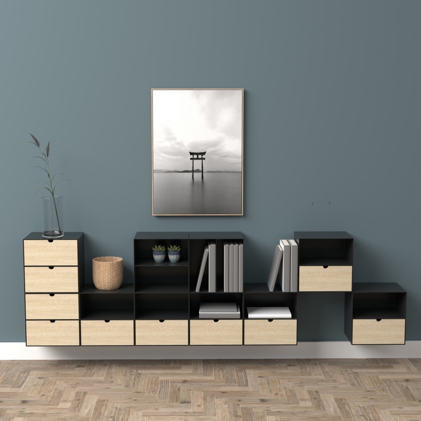 Nightstand with wall mounting option BEKIM black/bamboo