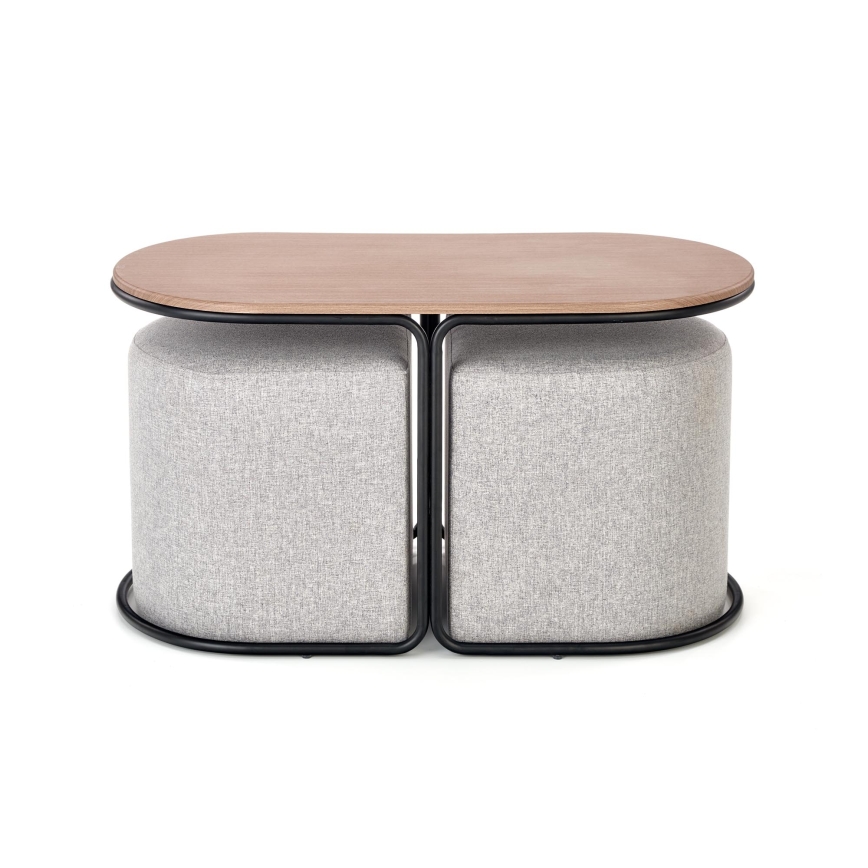 NILDO Coffee Table Set 90x45 cm + 2x Ottomans, Brown/Gray