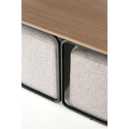 NILDO Coffee Table Set 90x45 cm + 2x Ottomans, Brown/Gray