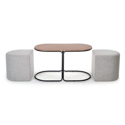 NILDO Coffee Table Set 90x45 cm + 2x Ottomans, Brown/Gray