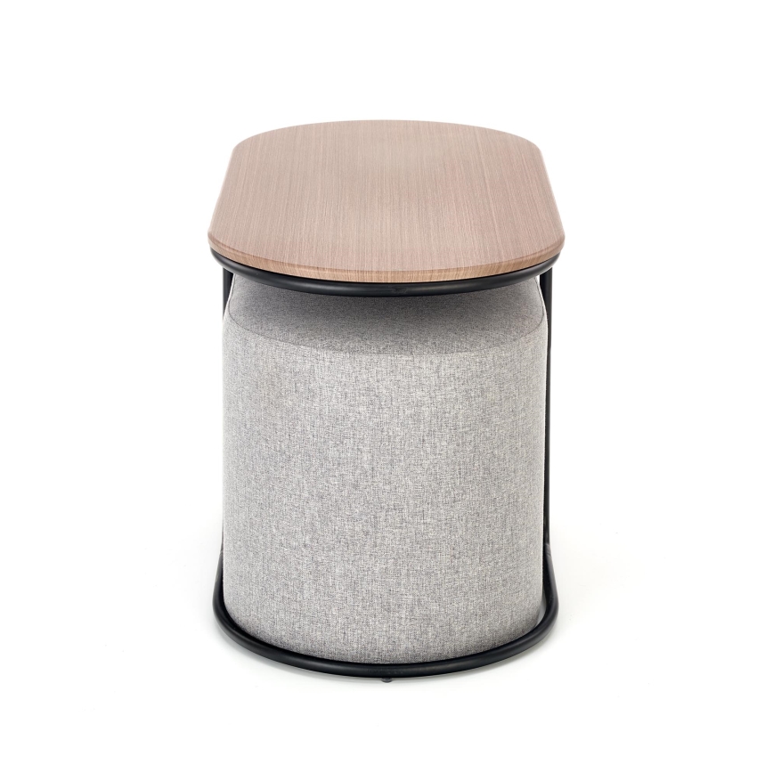 NILDO Coffee Table Set 90x45 cm + 2x Ottomans, Brown/Gray