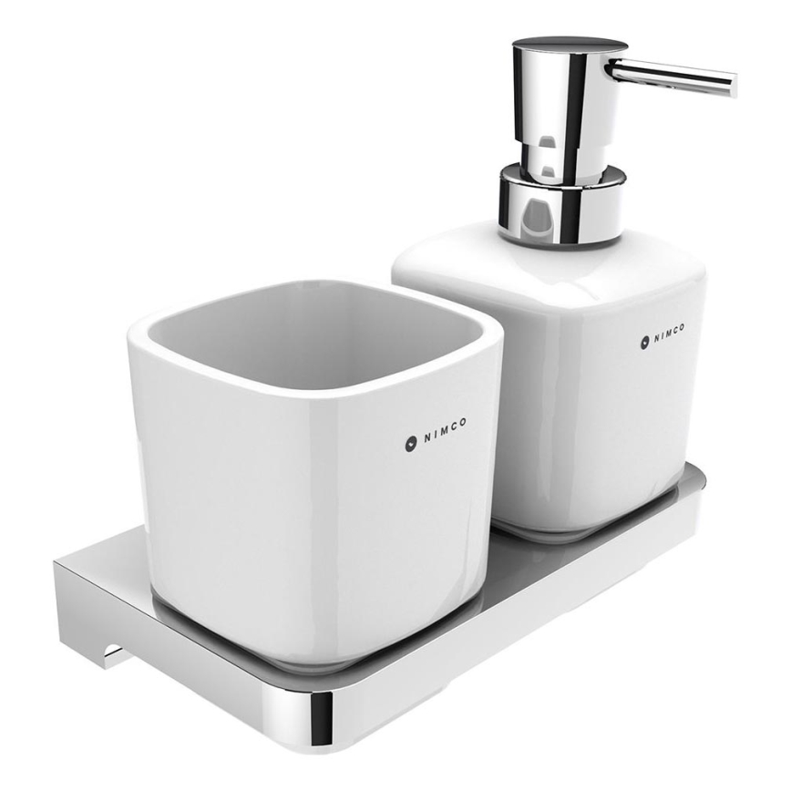 NIMCO MA 2905831K-T-26 - Wall soap dispenser and toothbrush stand MAYA 320 mm white/shiny chrome