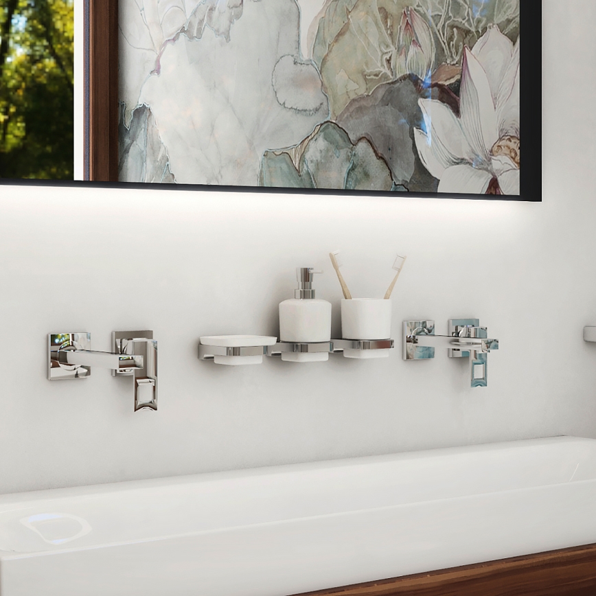 NIMCO MA set-31K-26 - Wall-mounted soap dispenser, toothbrush stand and wall hook MAYA 320 mm white/shiny chrome
