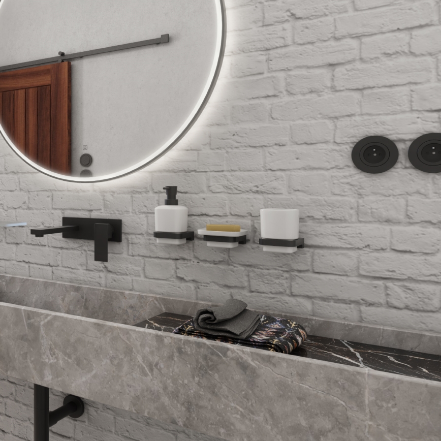 NIMCO MAC set-31K-T-90 - Wall-mounted soap dispenser, toothbrush stand and wall hook MAYA 320 mm white/matte black