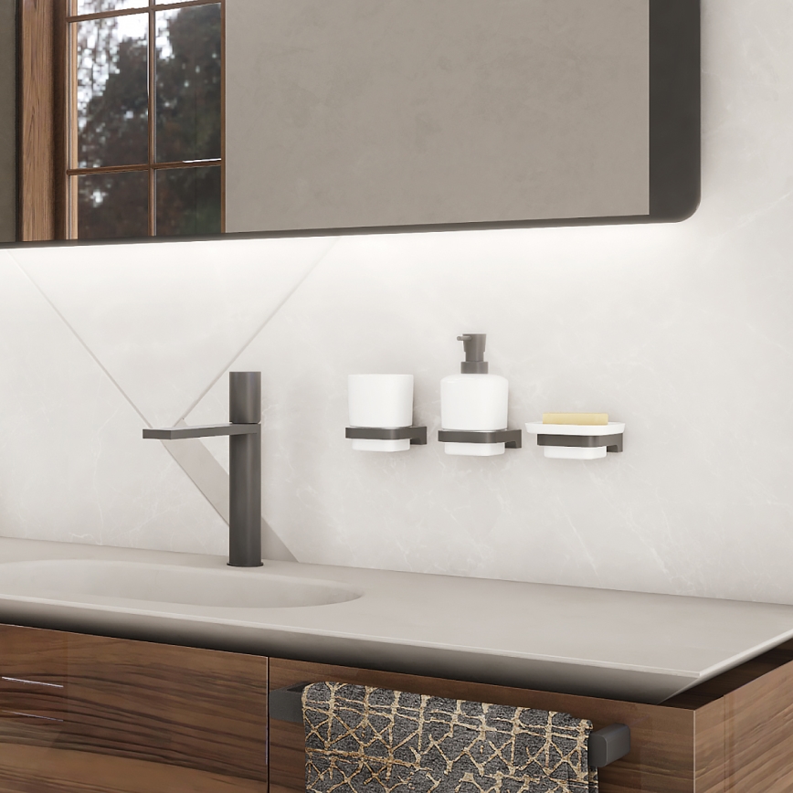 NIMCO MAC set-31K-T-90 - Wall-mounted soap dispenser, toothbrush stand and wall hook MAYA 320 mm white/matte black