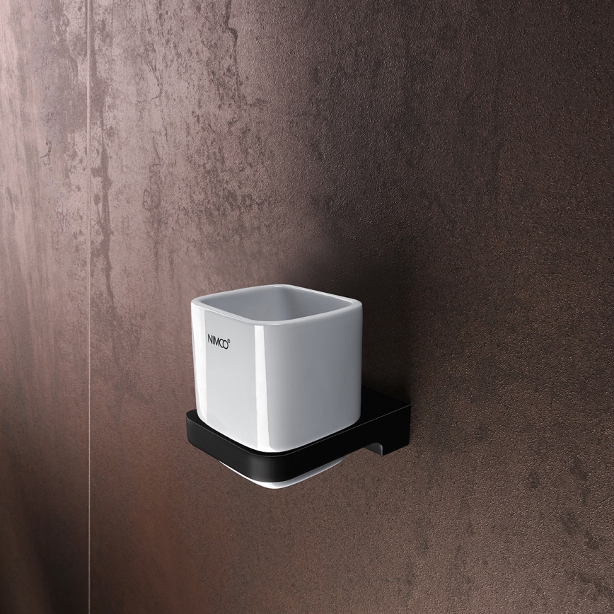 NIMCO MAC set-31K-T-90 - Wall-mounted soap dispenser, toothbrush stand and wall hook MAYA 320 mm white/matte black