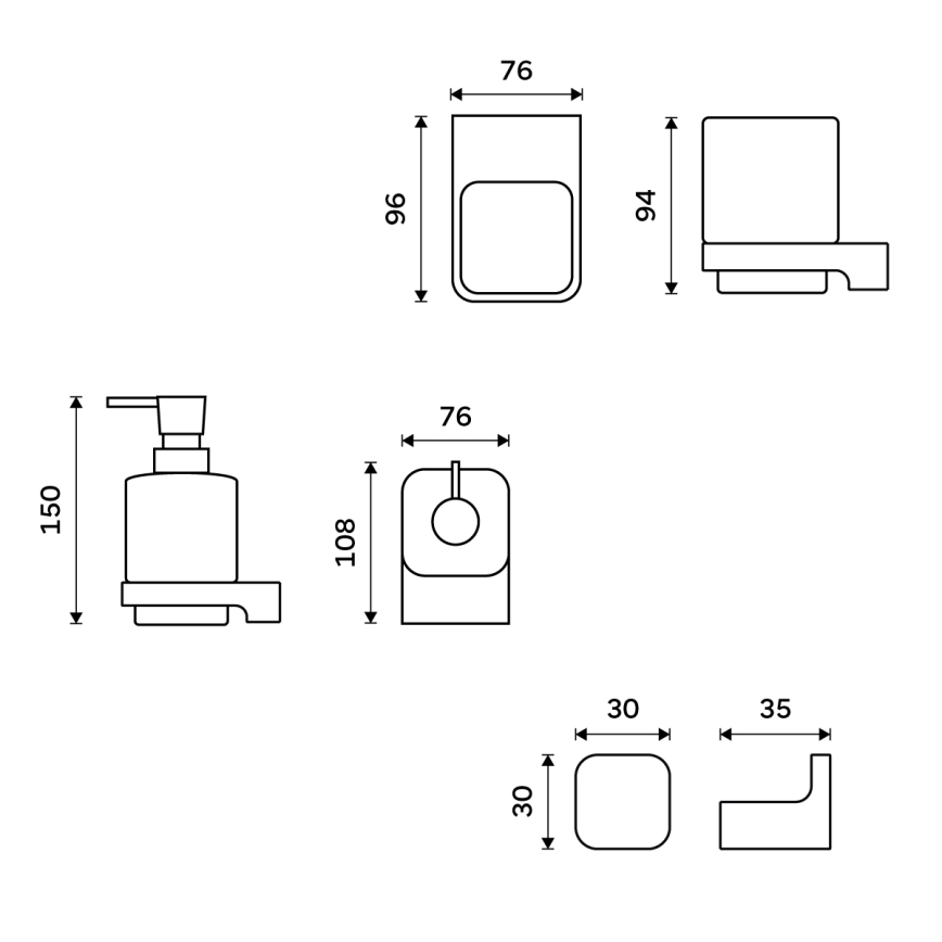 NIMCO MAC set-31K-T-90 - Wall-mounted soap dispenser, toothbrush stand and wall hook MAYA 320 mm white/matte black