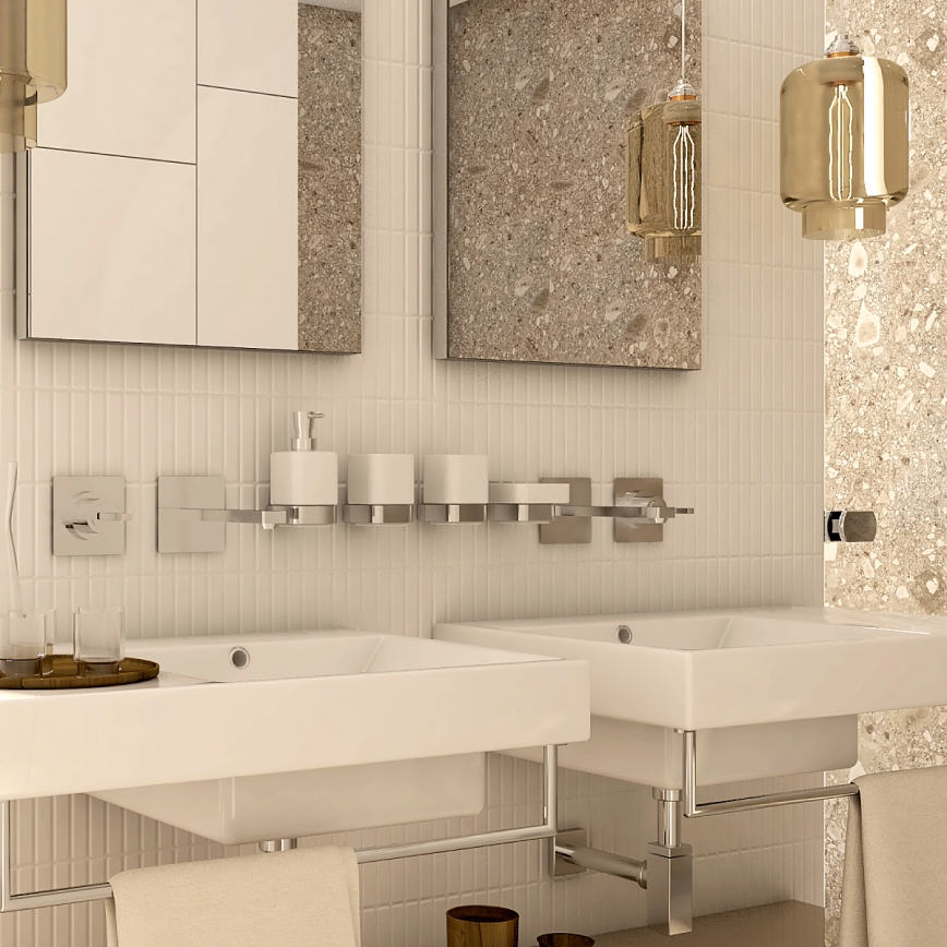 NIMCO NK set-31K-26 - Wall-mounted soap dispenser, toothbrush stand and wall hook NIKAU 320 mm white/shiny chrome