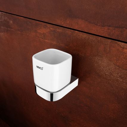 NIMCO NK set-31K-26 - Wall-mounted soap dispenser, toothbrush stand and wall hook NIKAU 320 mm white/shiny chrome