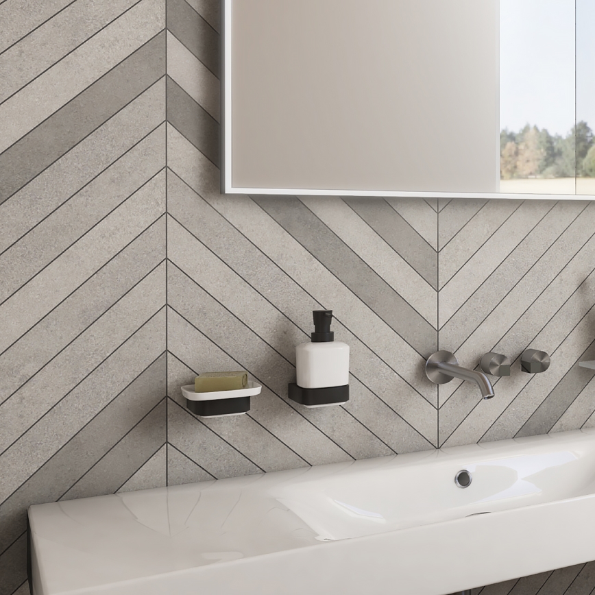 NIMCO NKC set-31K-T-90 - Wall-mounted soap dispenser, toothbrush stand and wall hook NIKAU 320 mm white/matte black