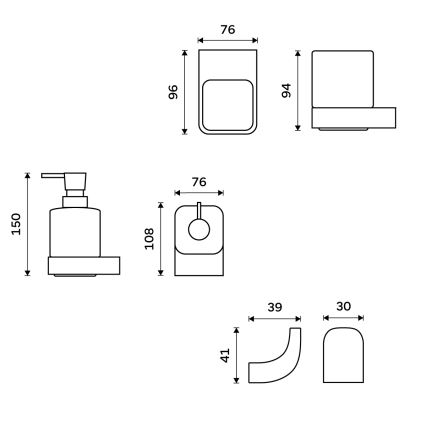 NIMCO NKC set-31K-T-90 - Wall-mounted soap dispenser, toothbrush stand and wall hook NIKAU 320 mm white/matte black