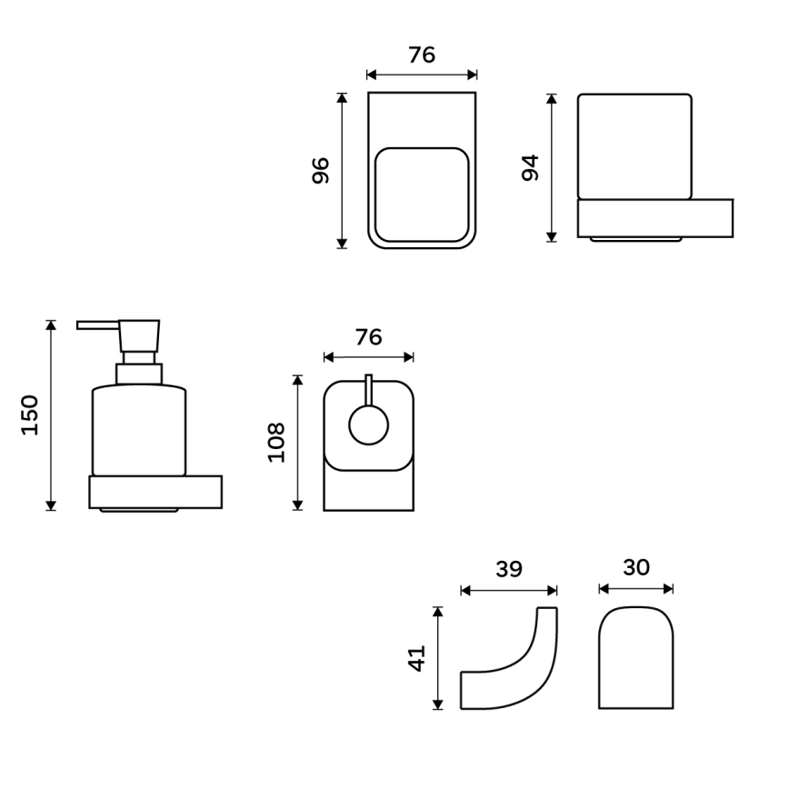 NIMCO NKC set-31K-T-90 - Wall-mounted soap dispenser, toothbrush stand and wall hook NIKAU 320 mm white/matte black