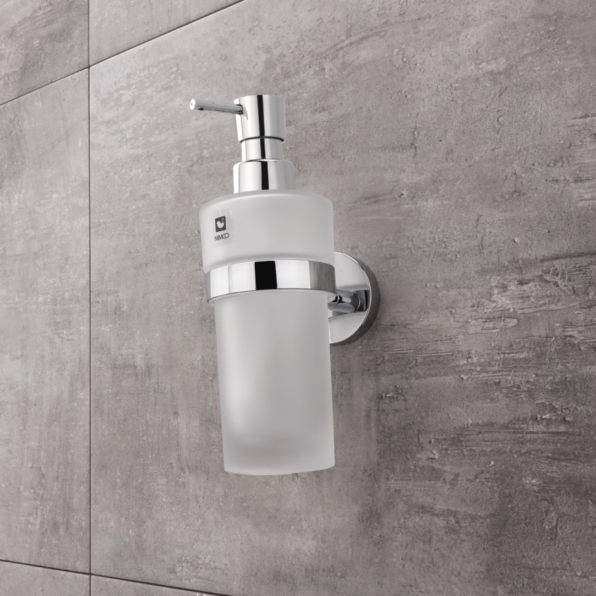 NIMCO UN set-31W-26 - Wall-mounted soap dispenser, toothbrush stand and wall hook UNIX 250 mm matte glass/shiny chrome