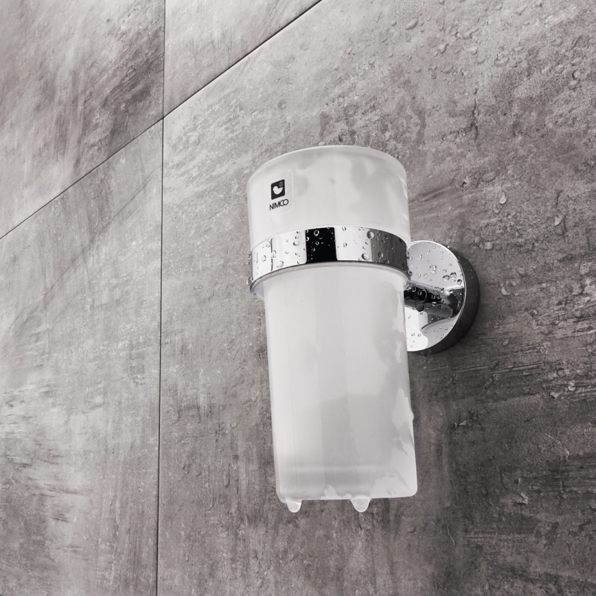 NIMCO UN set-31W-26 - Wall-mounted soap dispenser, toothbrush stand and wall hook UNIX 250 mm matte glass/shiny chrome