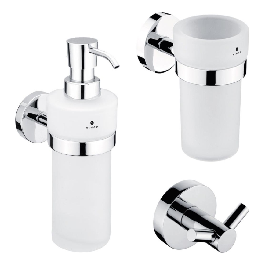 NIMCO UN set-31W-26 - Wall-mounted soap dispenser, toothbrush stand and wall hook UNIX 250 mm matte glass/shiny chrome