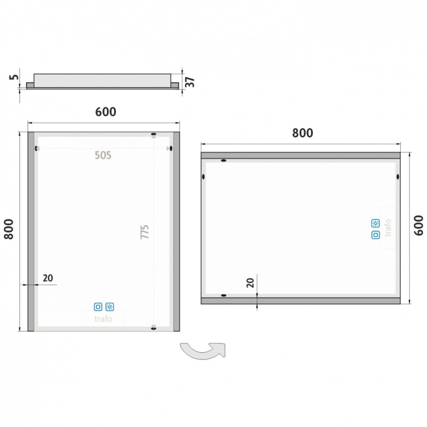 NIMCO ZP 11002VX - Dimmable LED Backlit Bathroom Mirror LED/24W/230V 3000-6500K 80x60 cm IP44