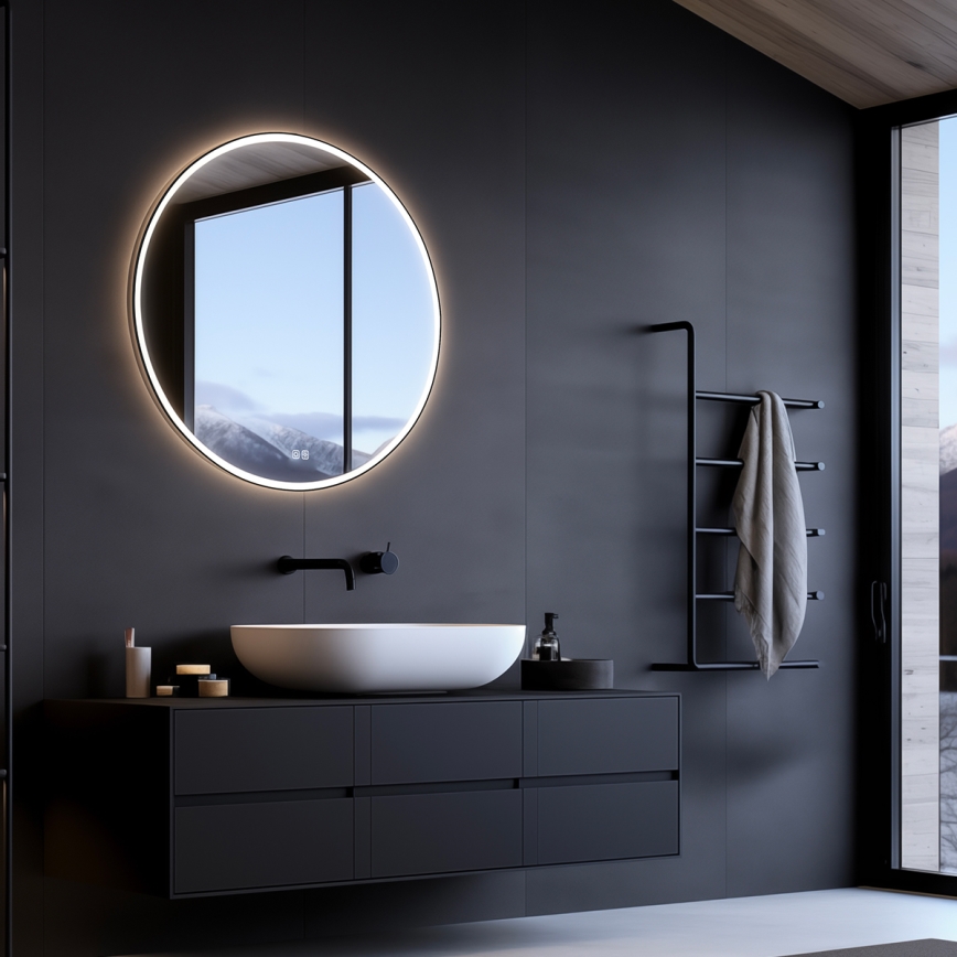 NIMCO ZPC 28000RVX-90 - LED Dimmable bathroom backlit mirror LED/26W/230V 3000-6500K d. 60 cm matte black IP44
