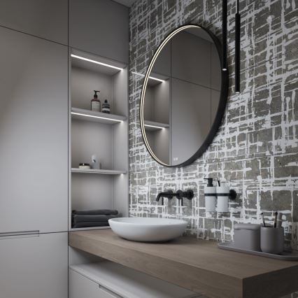 NIMCO ZPC 31002RVX-90 - LED Dimmable Backlit Bathroom Mirror, 26W/230V, 3000-6500K, Ø 80 cm, Matte Black, IP44