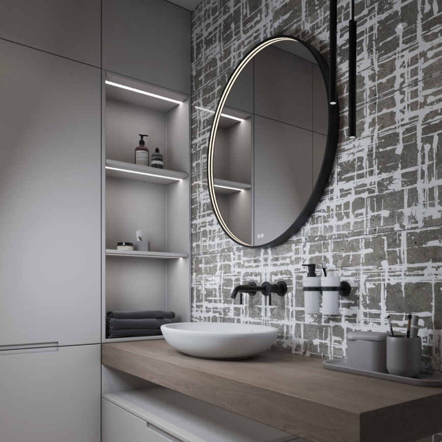 NIMCO ZPC 31002RVX-90 - LED Dimmable Backlit Bathroom Mirror, 26W/230V, 3000-6500K, Ø 80 cm, Matte Black, IP44