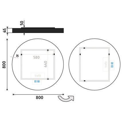 NIMCO ZPC 31002RVX-90 - LED Dimmable Backlit Bathroom Mirror, 26W/230V, 3000-6500K, Ø 80 cm, Matte Black, IP44