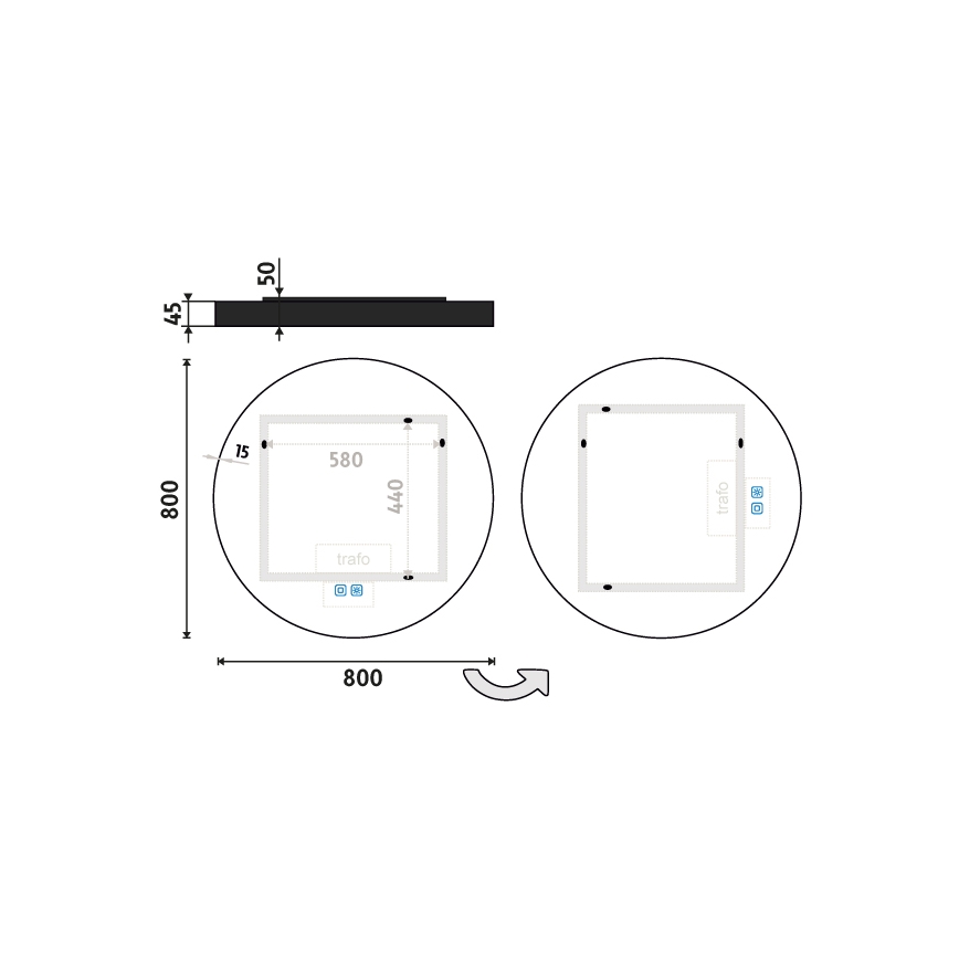 NIMCO ZPC 31002RVX-90 - LED Dimmable Backlit Bathroom Mirror, 26W/230V, 3000-6500K, Ø 80 cm, Matte Black, IP44