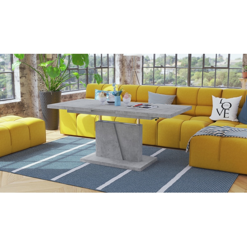 NINO lift-top extendable coffee/dining table, concrete grey