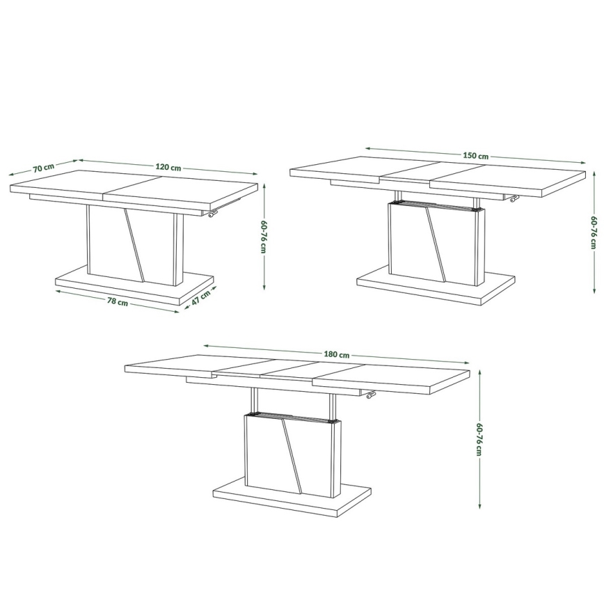 NINO lift-top extendable coffee/dining table, concrete grey