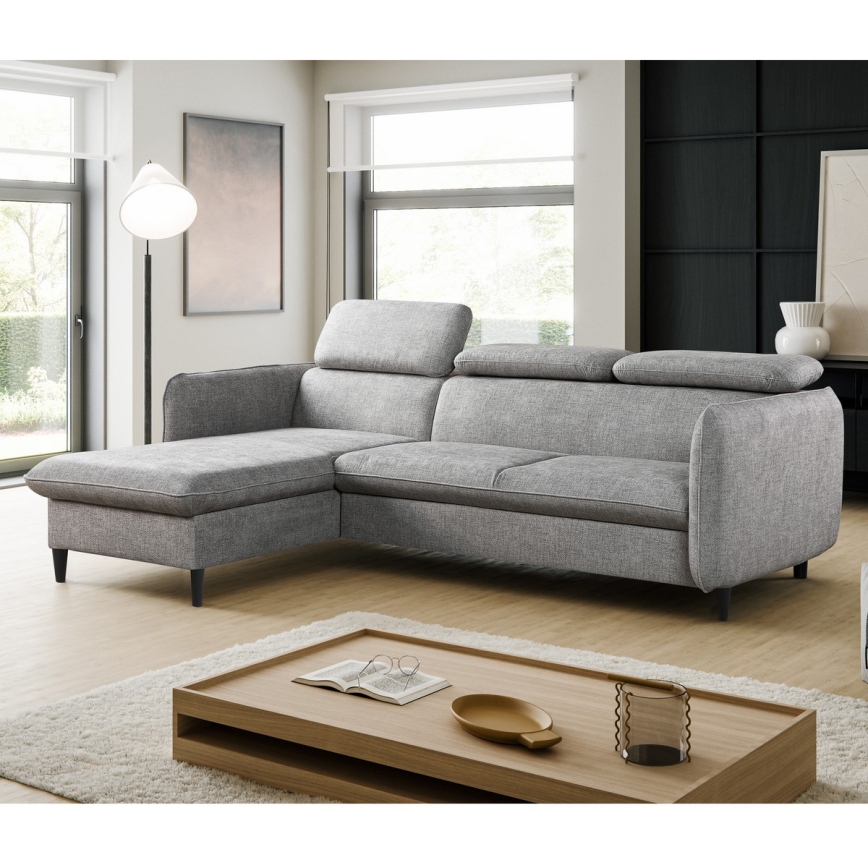 NISA L-Shaped Corner Sofa Bed with Storage, Left-Facing, Grey