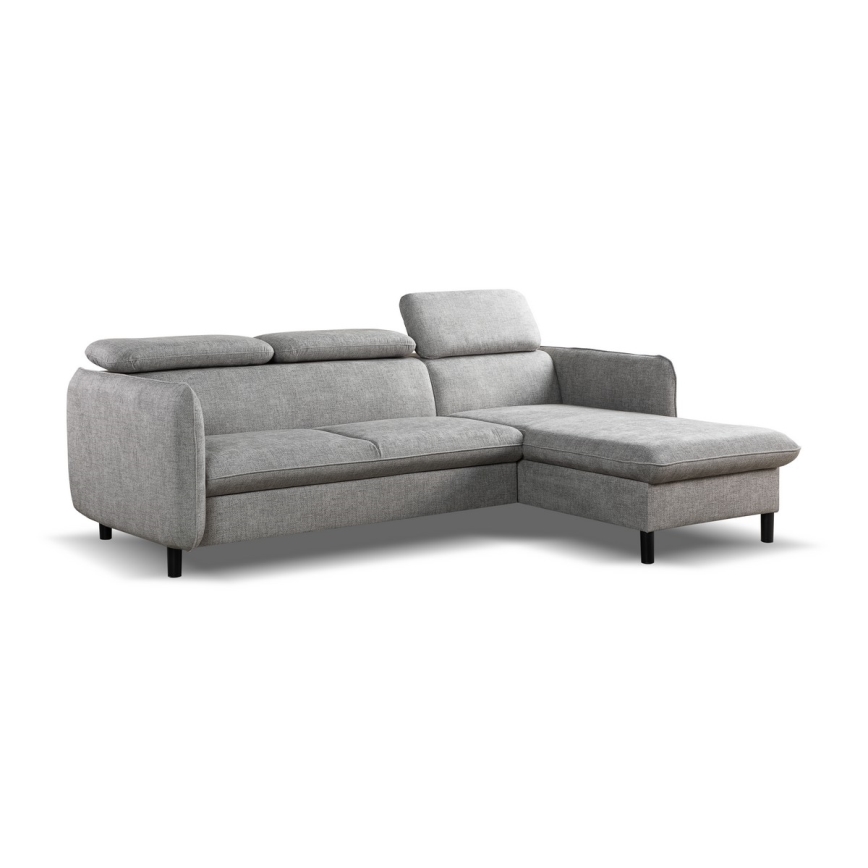 NISA L-shaped corner sofa with pull-out bed and storage — right-hand, gray