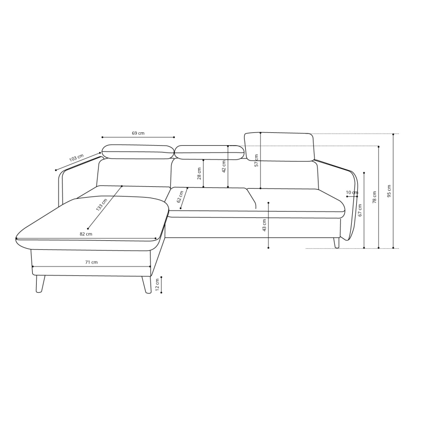 NISA L-shaped corner sofa with pull-out bed and storage — right-hand, gray