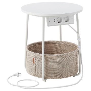 NOIRA side table with built-in power outlets and USB ports, beige/white