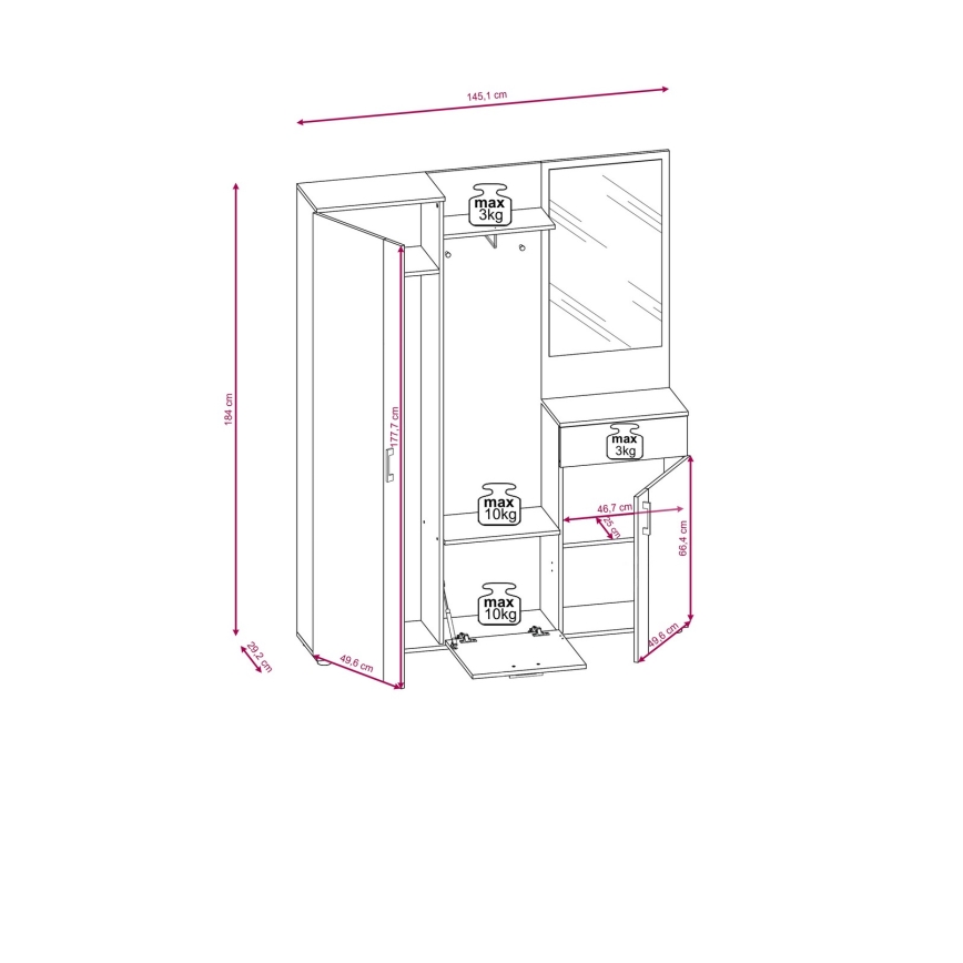 NOLAN entryway wall unit with mirror, Artisan Oak/White